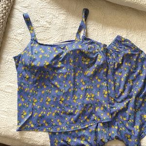 Vintage Suit Yourself Blue Gingham Floral Swimsuit Tankini Shorts Set 18W Plus